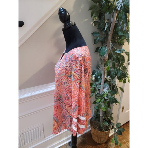 Ruby Rd Blouse Women's Large Multicolor Paisley Print Long Sleeve Tunic Top - Picture 6 of 14